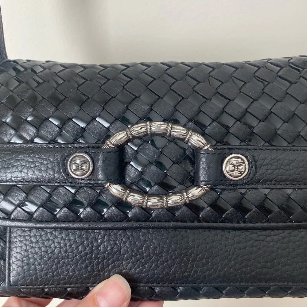 Brighton Shoulder Bag Basket Weave Crossbody Wallet Organizer Vintage Black - Picture 4 of 9